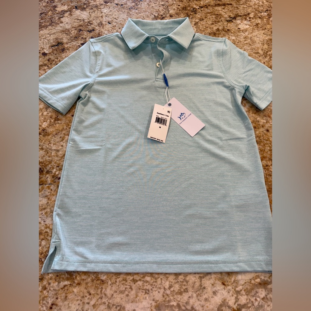 Southern Tide Youth Medium Polo – Light Aqua Green Blue NWT